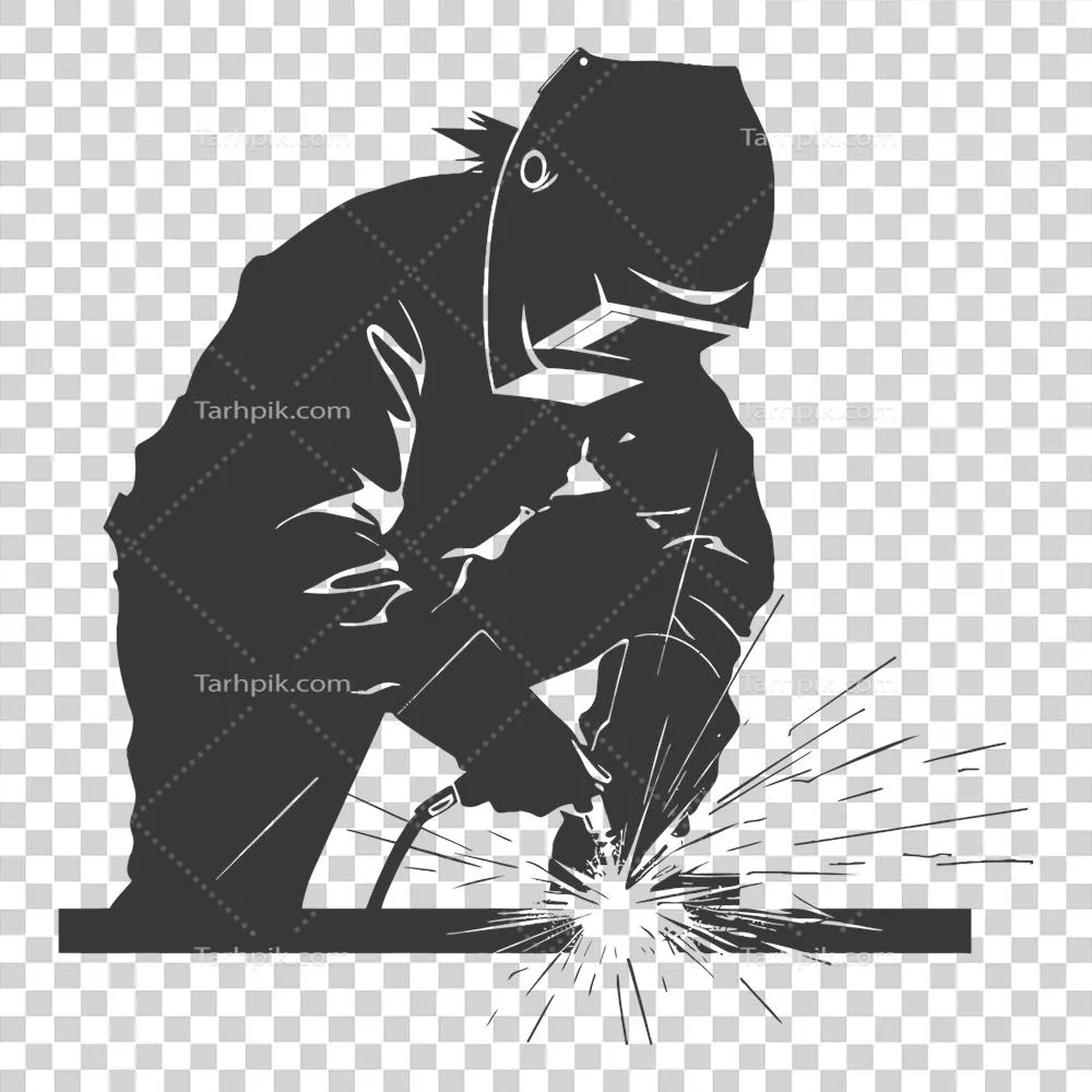 عکس دوربری تصویر سیاه و سفید از یک جوشکار در حال کار با جزئیات کامل