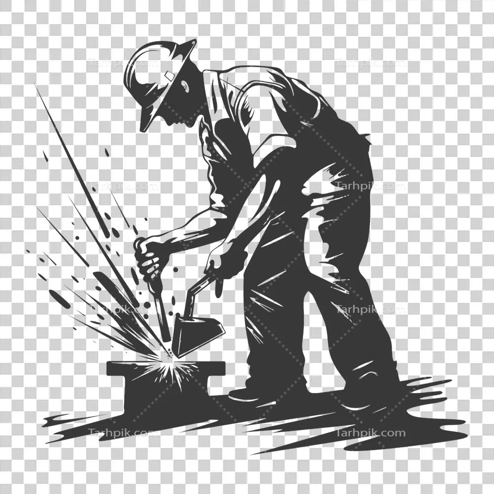 عکس دوربری تصویر سیاه سفید از یک آهنگر در حال کار با جزئیات کامل