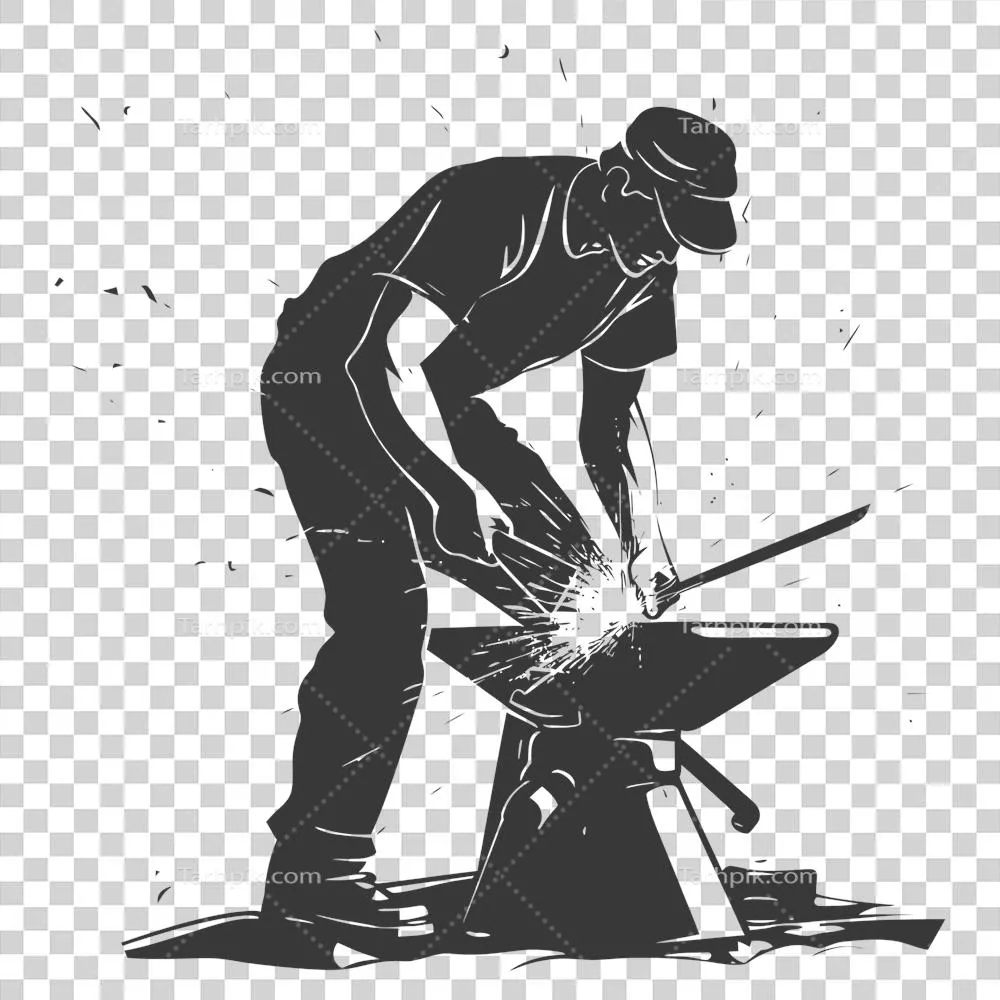 عکس دوربری تصویر سیاه سفید از یک آهنگر در حال کار با جزئیات دقیق و هنری