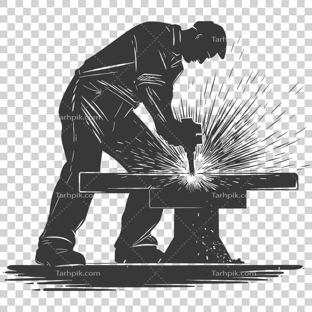 عکس دوربری تصویر سیاه سفید از یک آهنگر در حال کار با جزئیات کامل