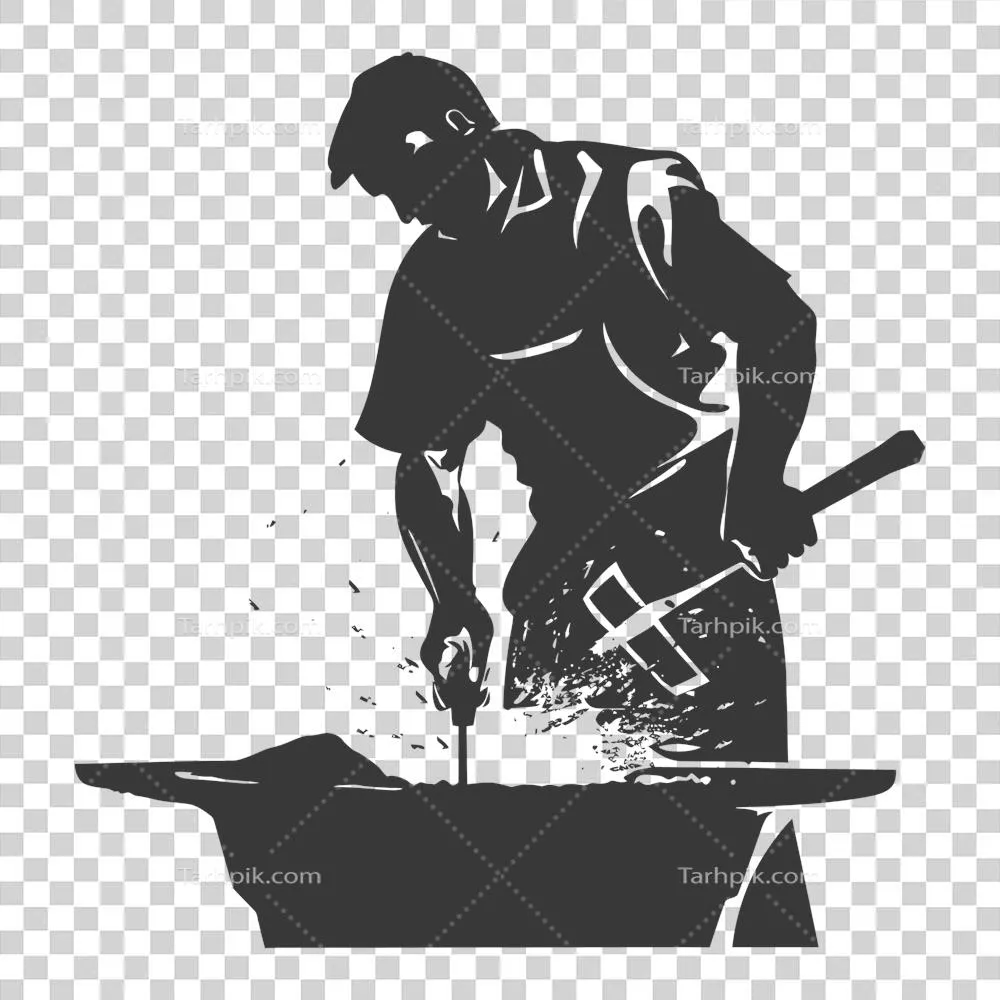 عکس دوربری تصویر سیاه سفید از یک آهنگر در حال کار با جزئیات کامل و جذاب