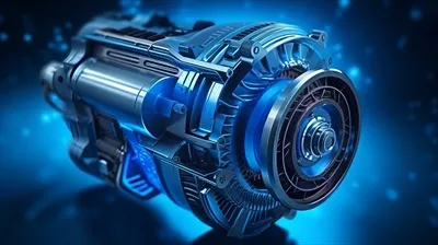 عکس موتور خودرو با درخشش آبی و طراحی هوش مصنوعی پیشرفته