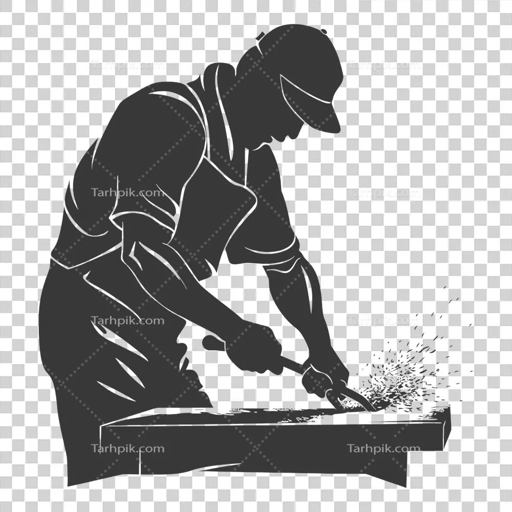 عکس دوربری تصویر سیاه سفید از یک آهنگر در حال کار با جزئیات دقیق