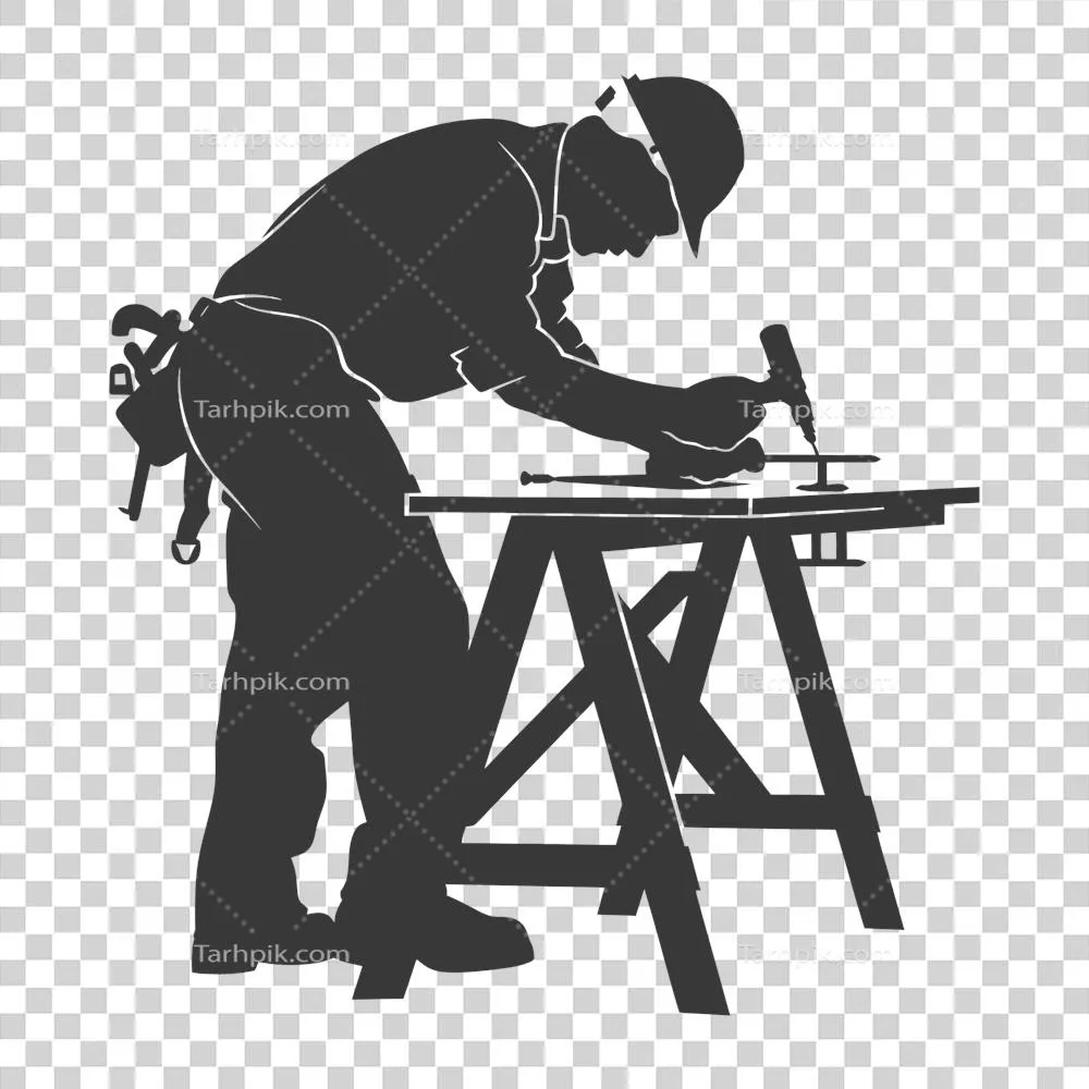 عکس دوربری تصویر سیاه و سفید از یک نجار در حال کار با جزئیات کامل