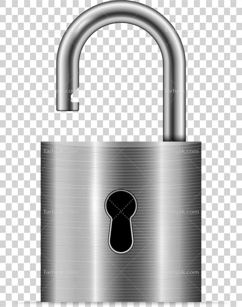 عکس دوربری قفل نقره ای باز شده با طراحی زیبا و مدرن برای استفاده در گرافیک