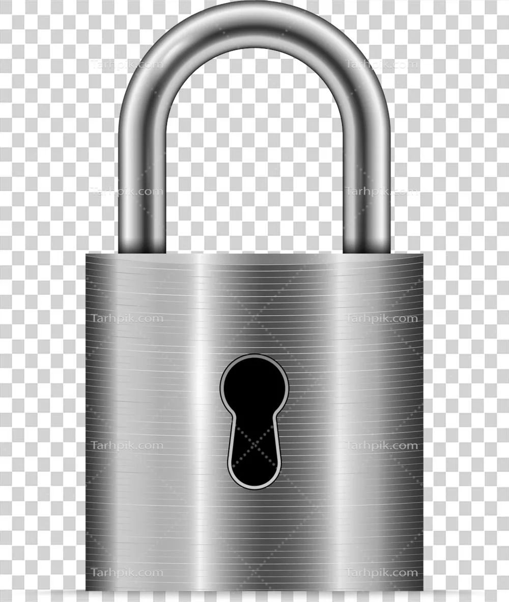 عکس دوربری قفل نقره ای با کلید، نماد امنیت و حفاظت از اطلاعات