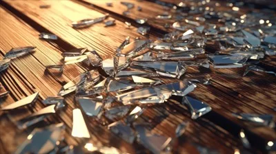 عکس شکستگی شیشه بر روی سطح چوبی: زیبایی و آسیب در یک قاب