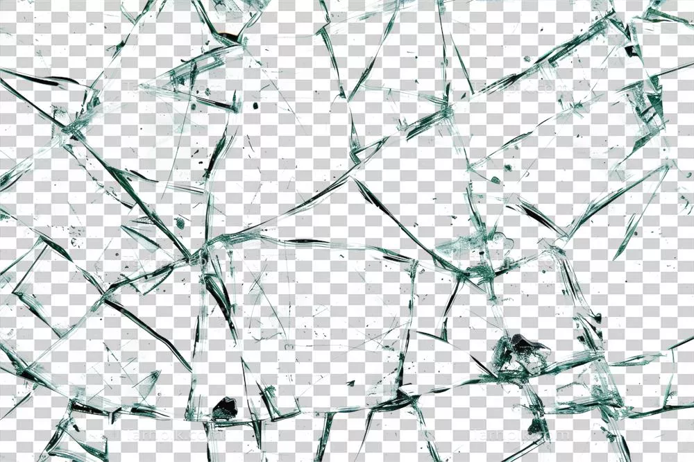 عکس دوربری تصویری نزدیک از شیشه شکسته با رنگ سبز و جزئیات دقیق