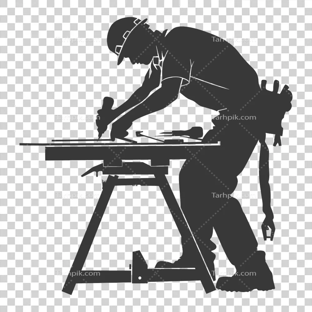 عکس دوربری تصویر سیاه و سفید از یک نجار در حال کار با جزئیات کامل