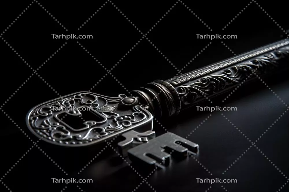 عکس کلید فلزی برنزی از قفل بر روی پس زمینه تاریک - تصویر تولید شده با هوش مصنوعی