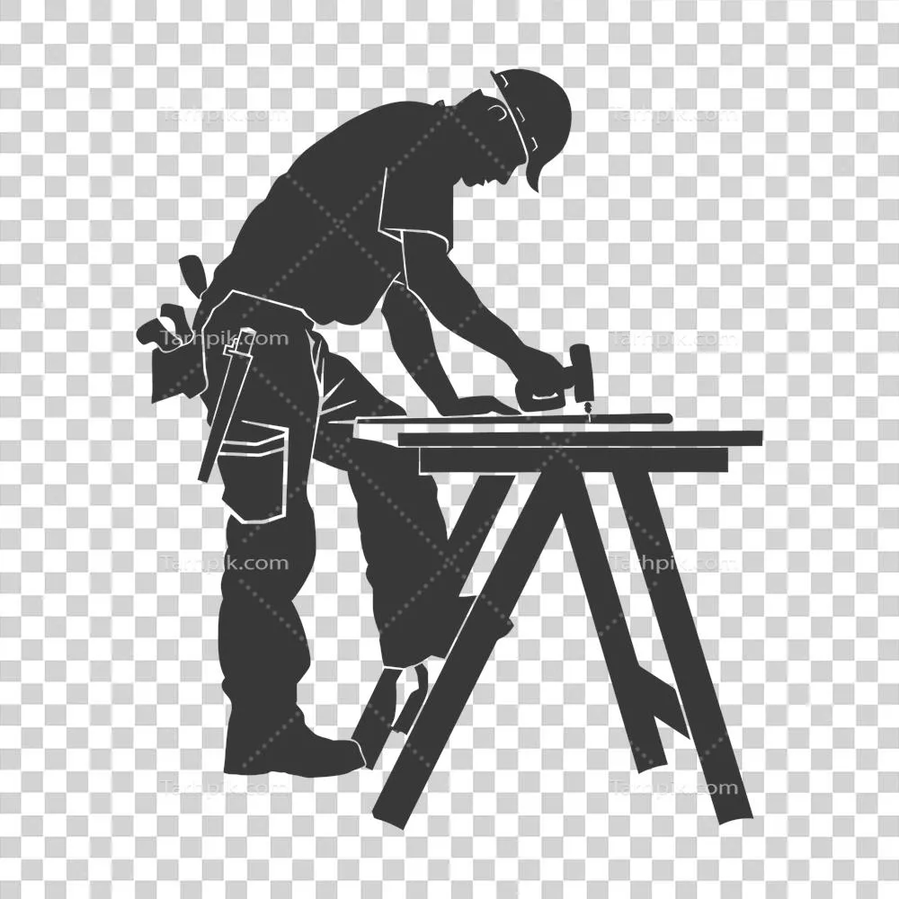 عکس دوربری تصویر سیاه و سفید از یک نجار در حال کار با جزئیات کامل