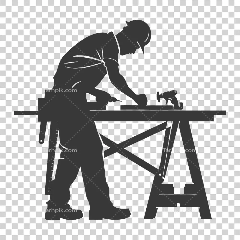 عکس دوربری تصویر سیاه و سفید از یک نجار در حال کار با جزئیات کامل
