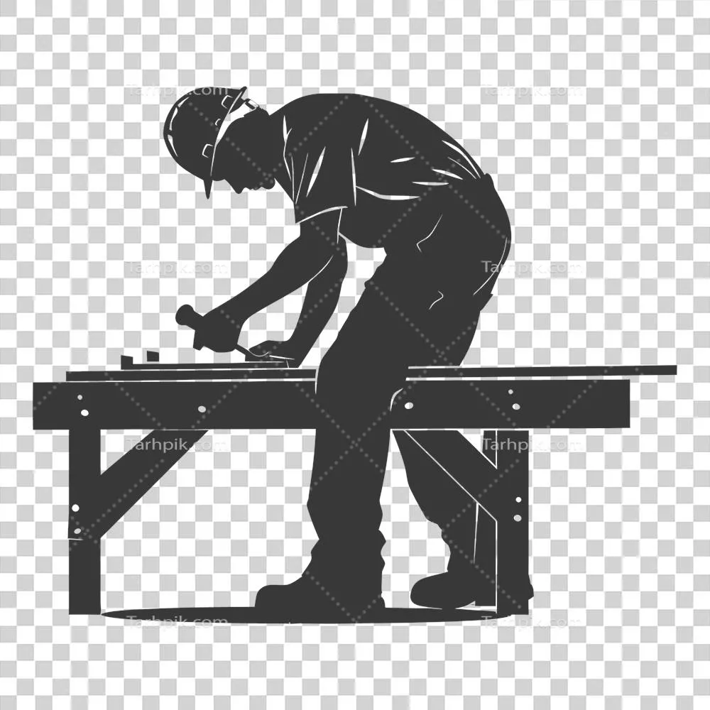 عکس دوربری تصویر سیاه و سفید از یک نجار در حال کار با جزئیات کامل