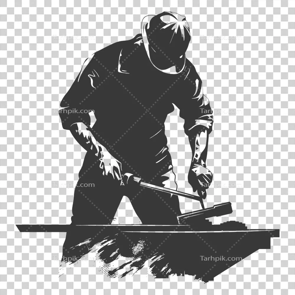 عکس دوربری تصویر سیاه سفید از یک آهنگر در حال کار با جزئیات کامل