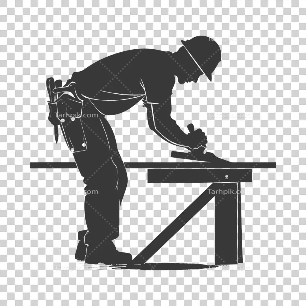 عکس دوربری تصویر سیاه و سفید از یک نجار در حال کار با جزئیات کامل