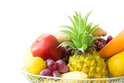 عکس دوربری تصویری زیبا از میوه های مصنوعی در سبدی جذاب و رنگارنگ