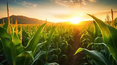 عکس مزرعه ذرت: نمایی از خوشه های ذرت در زمین های کشاورزی