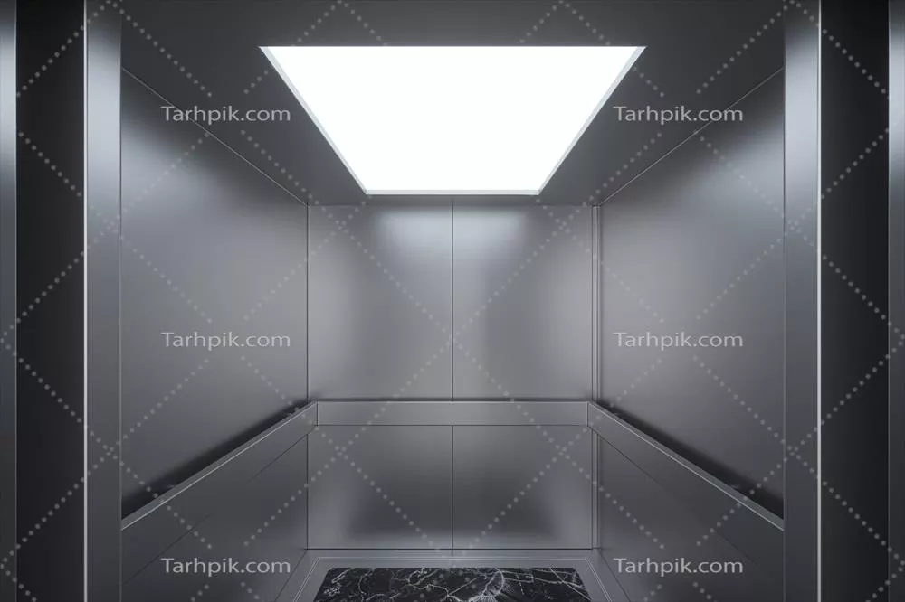 عکس تصویری سه بعدی از آسانسور در راهرو با جزئیات دقیق و جذاب