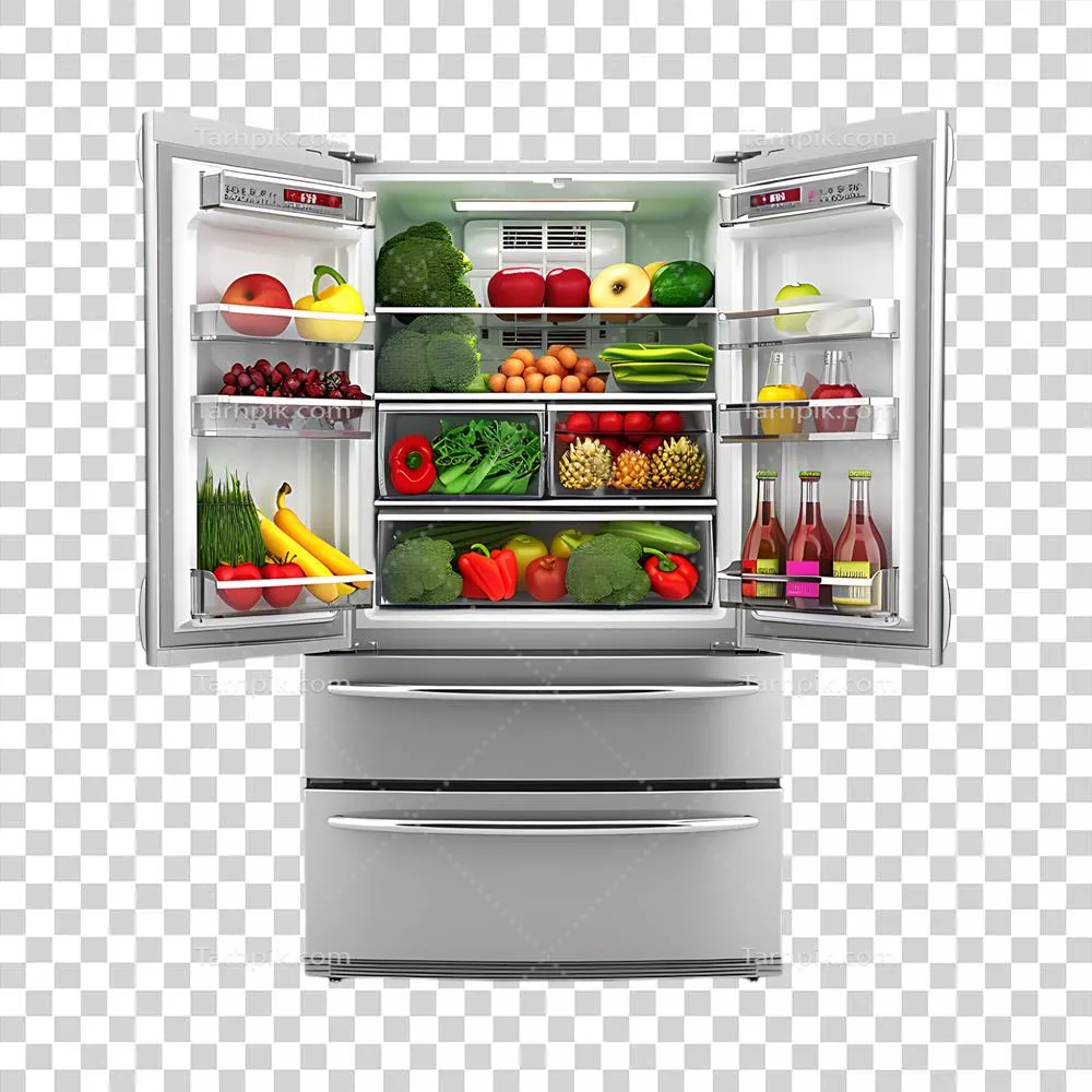 عکس دوربری یخچال و فریزر با طراحی مدرن و شفاف در پس زمینه