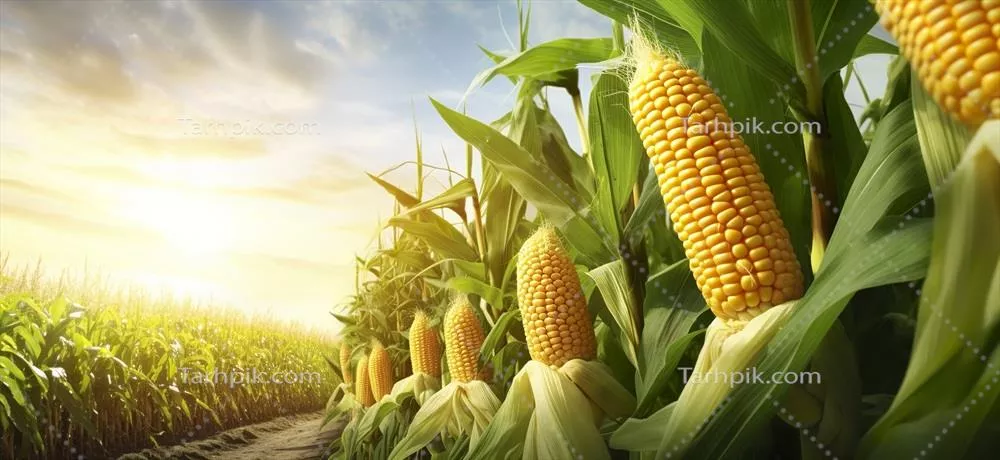 عکس نمای نزدیک از خوشه های ذرت در مزرعه ذرت با کیفیت بالا