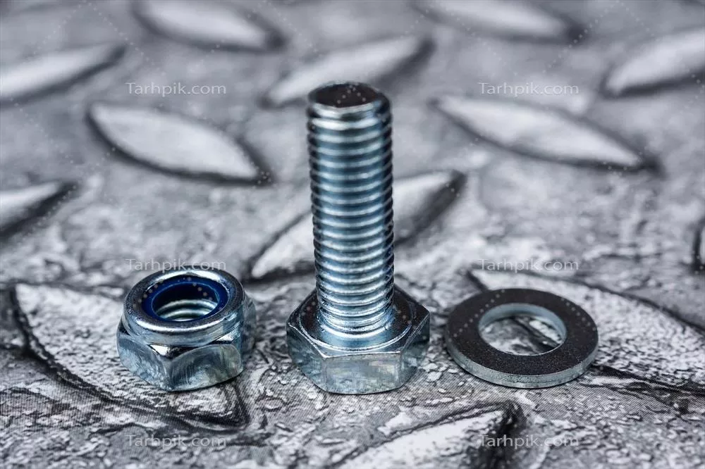 عکس مجموعه ای از پیچ و مهره های گالوانیزه و کروم با کیفیت بالا