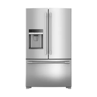 عکس دوربری یخچال استیل مدرن و شیک با دو درب و پنل دیجیتال برای نیازهای آشپزخانه