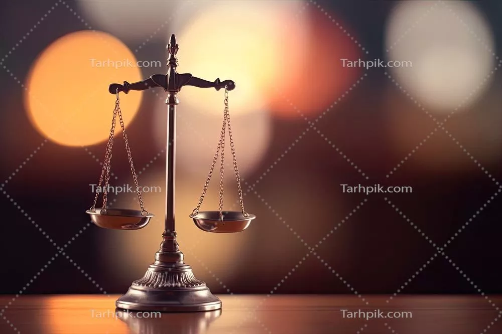 عکس نماد عدالت و ترازوی قانون در پس زمینه ای مبهم و مفهومی