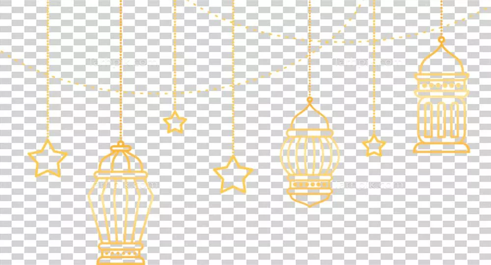 عکس دوربری زینت بخشیدن به ماه رمضان با چراغ های اسلامی طلایی آویزان