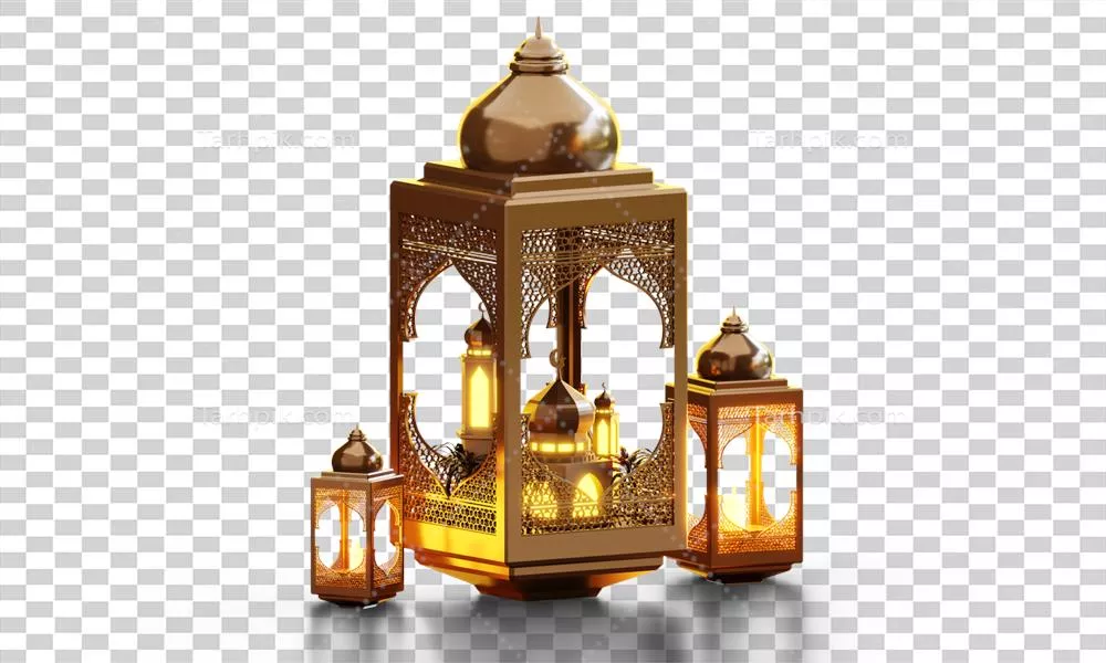عکس دوربری زینت های سه بعدی ماه رمضان با چراغ و مسجد برای طراحی های خاص