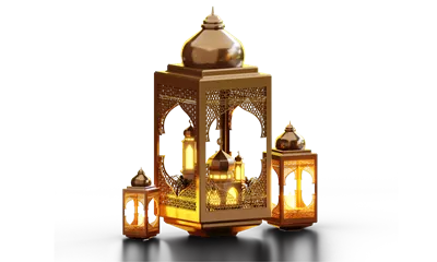 عکس دوربری زینت های سه بعدی ماه رمضان با چراغ و مسجد برای طراحی های خاص