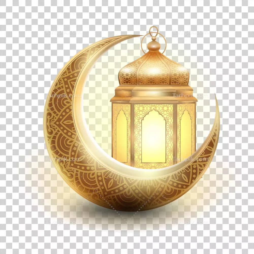 عکس دوربری تصویری زیبا از هلال ماه رمضان و فانوس طلایی در شب