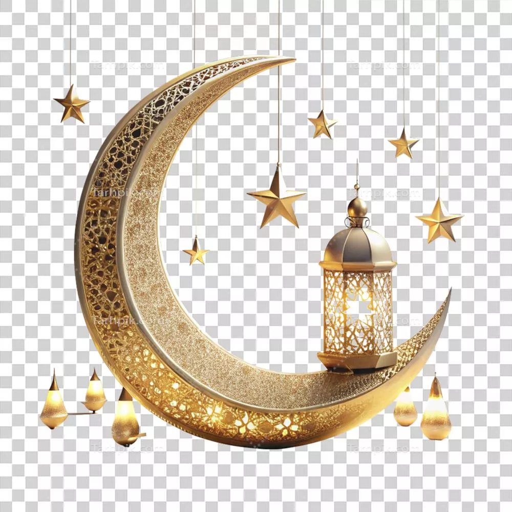 عکس دوربری صحنه زیبای ماه رمضان با هلال ماه در پس زمینه شفاف