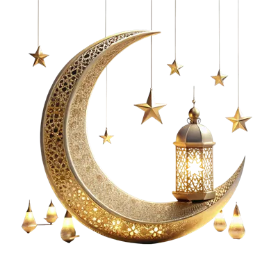 عکس دوربری صحنه زیبای ماه رمضان با هلال ماه در پس زمینه شفاف