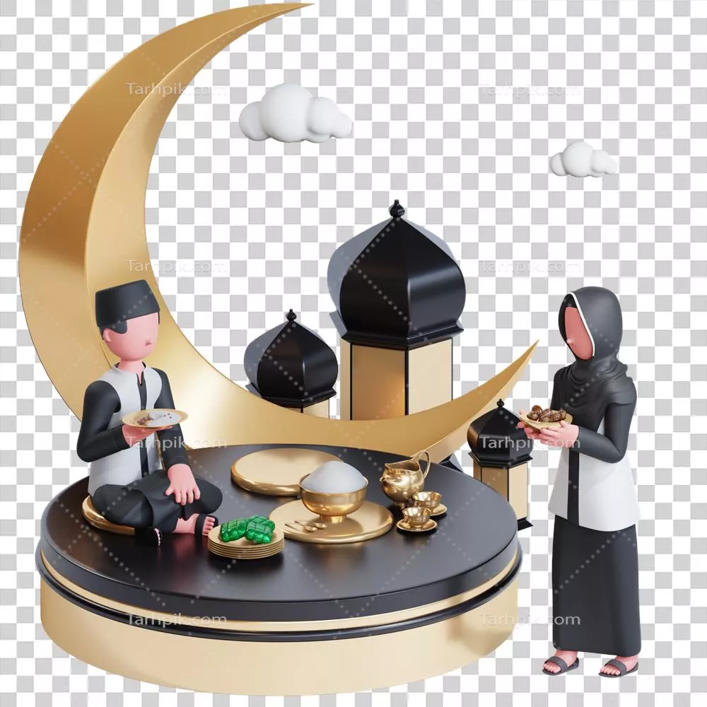 عکس دوربری بنر ویژه ماه رمضان با شخصیت های 3D زوج مسلمان برای جشن افطار