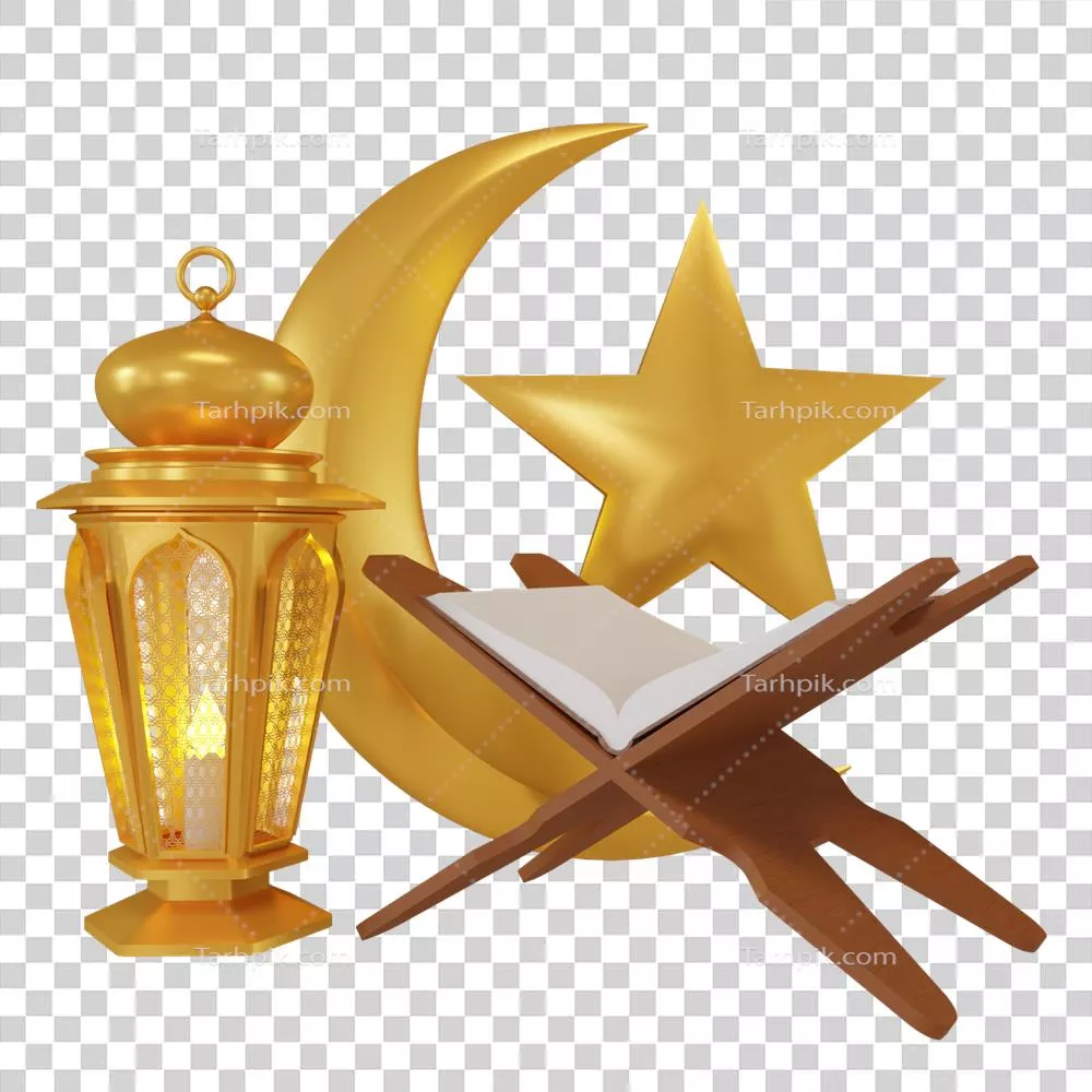 عکس دوربری تصویری زیبا از هلال ماه و فانوس عربی قدیمی برای تزئینات ماه رمضان