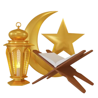 عکس دوربری تصویری زیبا از هلال ماه و فانوس عربی قدیمی برای تزئینات ماه رمضان