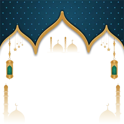 عکس دوربری قاب اسلامی طلایی با چراغ و حاشیه عربی برای طراحی پوستر رمضان