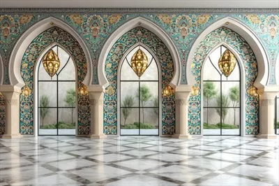 عکس کارت تبریک ماه رمضان با طراحی هوش مصنوعی و پس زمینه اسلامی