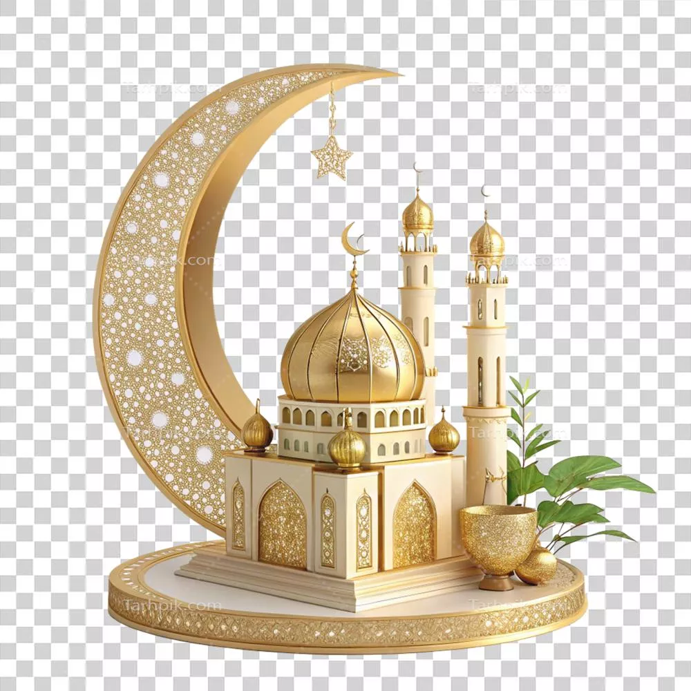 عکس دوربری تصویری زیبا از ماه رمضان با فانوس و مسجد در پس زمینه شفاف