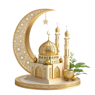 عکس دوربری تصویری زیبا از ماه رمضان با فانوس و مسجد در پس زمینه شفاف