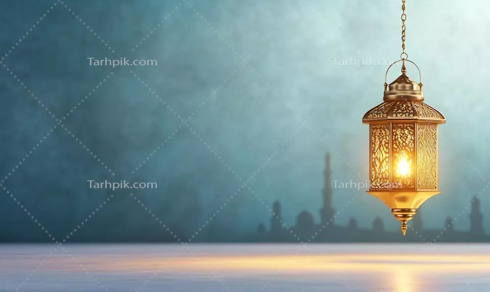 عکس چراغ رمضان با طراحی زیبا بر روی پس زمینه آبی و دلنشین