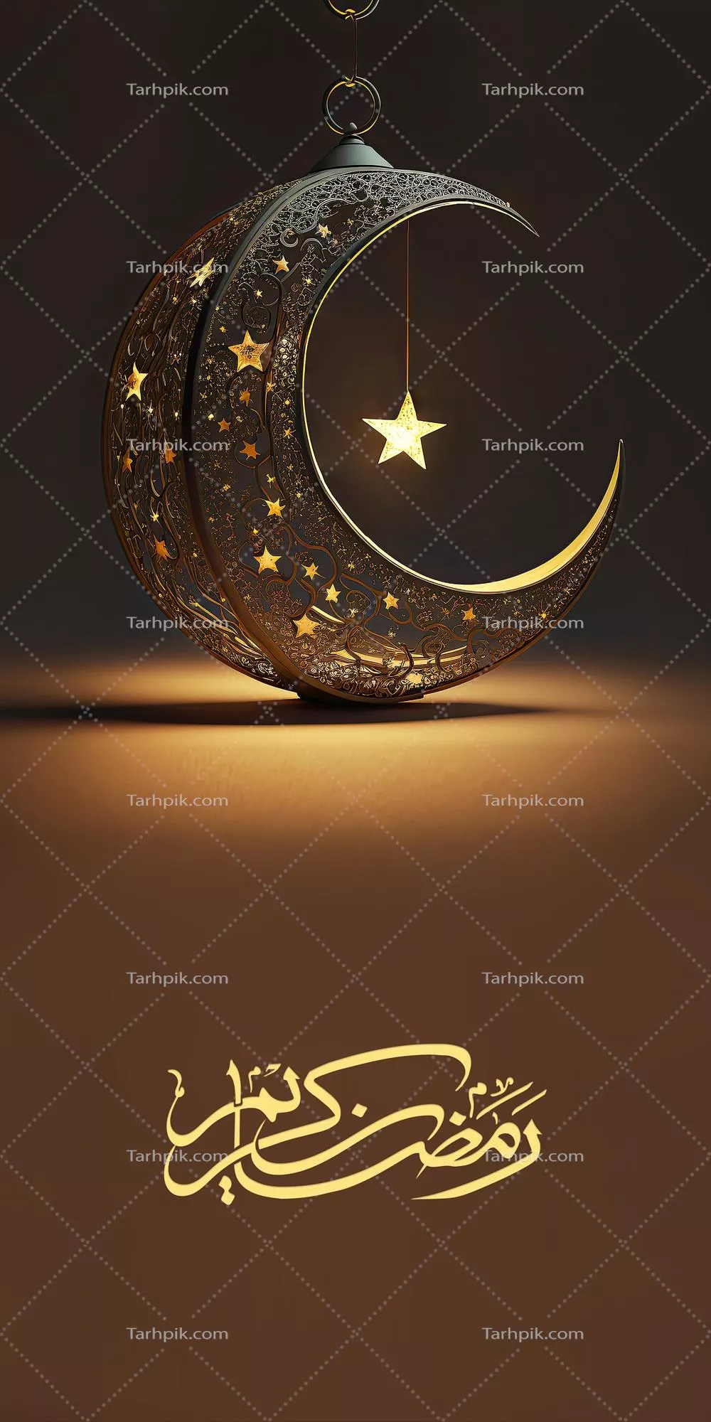 عکس طراحی زیبا و سه بعدی هلال ماه و ستاره درخشان برای ماه رمضان