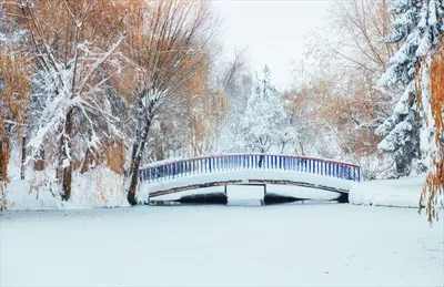 عکس پل زیبای روی رودخانه در فصل زمستان با مناظر خیره کننده