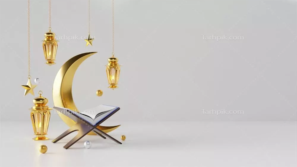 عکس طرح تبریک ماه رمضان با فانوس های عربی و ماه در پس زمینه برای تبلیغات