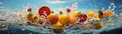 عکس ترکیب شگفت انگیز میوه های مرکبات در حال پاشیدن آب