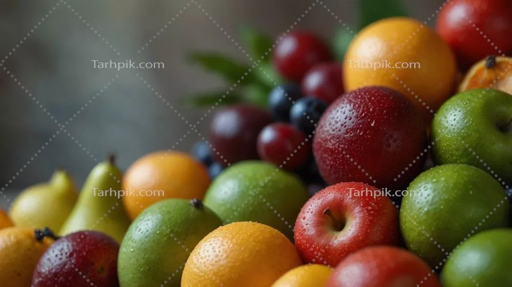 عکس مجموعه ای از میوه های تازه و رنگارنگ برای تغذیه سالم و طبیعی