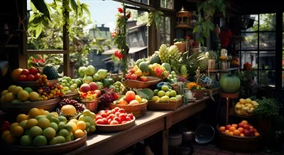 عکس مجموعه ای از میوه های خوشمزه و سالم در سبک چوبی با لایه های متنوع