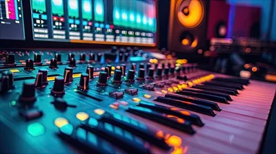 عکس استودیو ضبط موسیقی مدرن با تجهیزات حرفه ای و نرم افزار دیجیتال