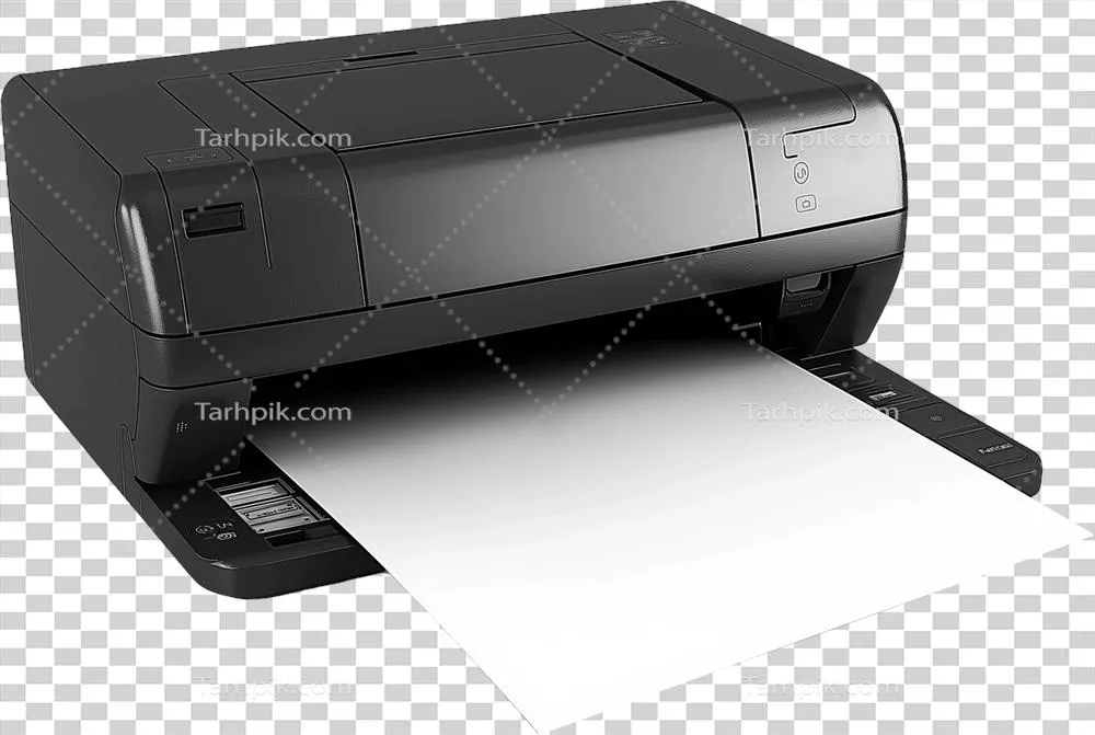 عکس دوربری پرینتری که بر روی آن یک ورق کاغذ قرار دارد و آماده چاپ است