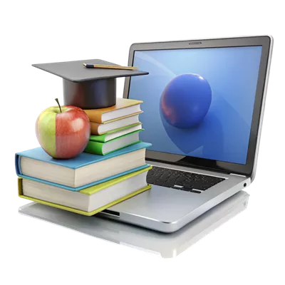 عکس دوربری تنظیمات یادگیری دیجیتال با لپ تاپ و کتاب های انباشته برای موفقیت های تحصیلی مجازی
